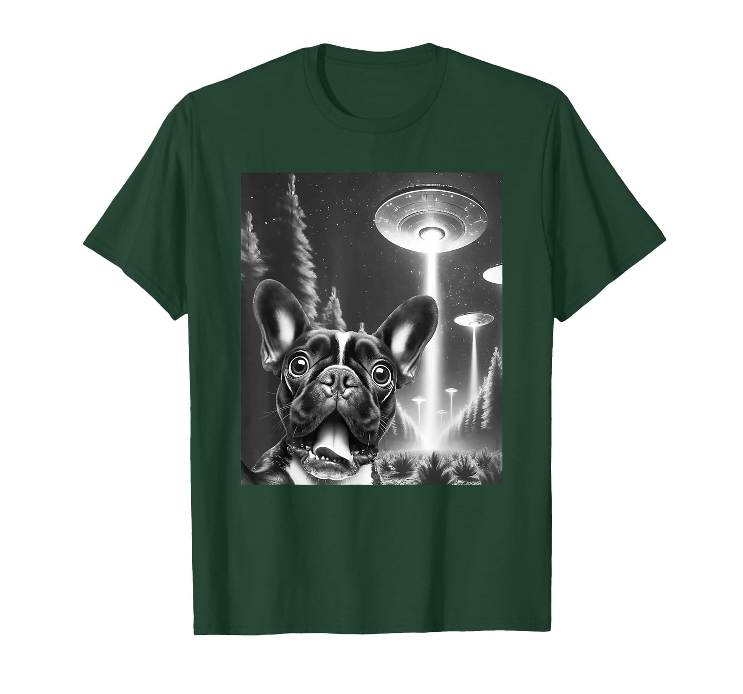 Funny French Bulldog Alien UFO Taking a Selfie Dog Mom Dad T-Shirt