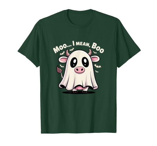 Cute Cow Ghost Halloween Pun Moo I Mean Boo Funny T-Shirt
