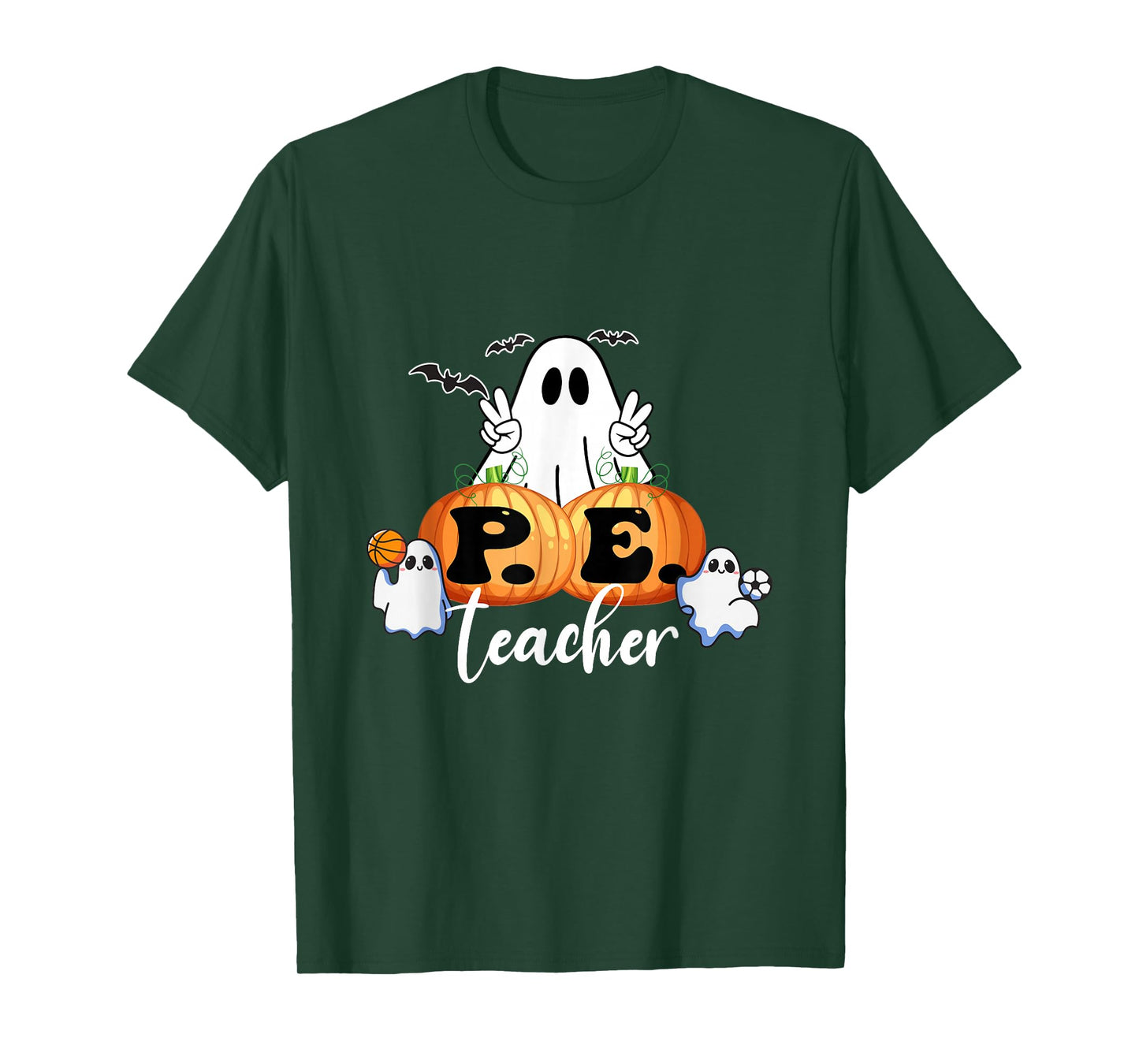 Funny Halloween P.E. Teacher Ghosts Pumpkins Sports Lover T-Shirt