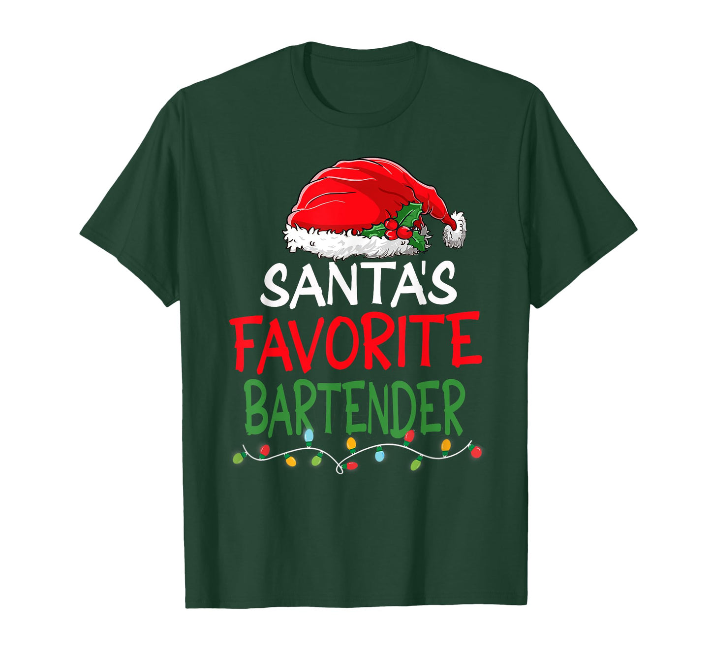 Santa's Favorite Bartender Christmas Santa Claus tree lights T-Shirt