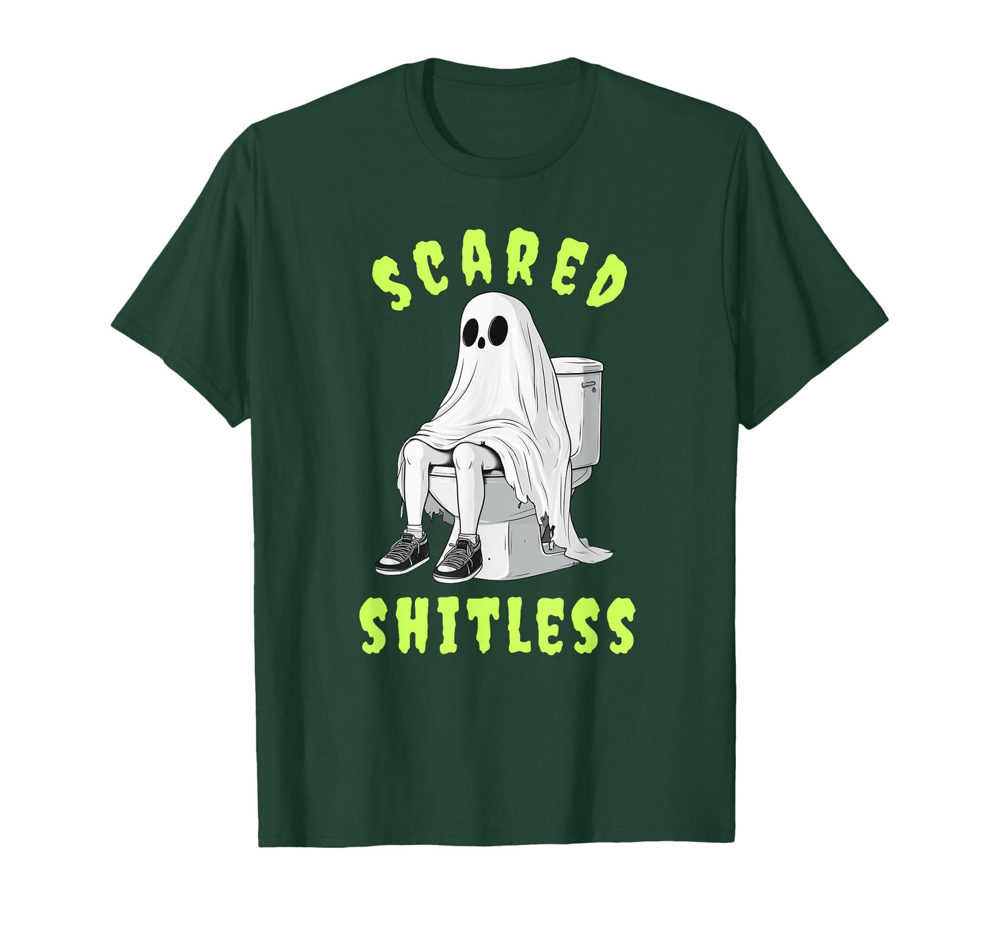 Ghost Sitting On Toilet Scared Shitless Funny Halloween T-Shirt
