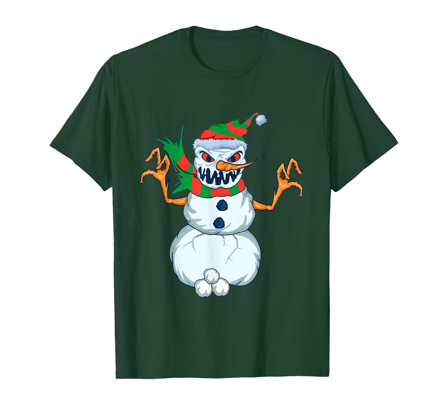 Evil Snowman Creepy Clip Art Christmas Horror Snowman Design T-Shirt