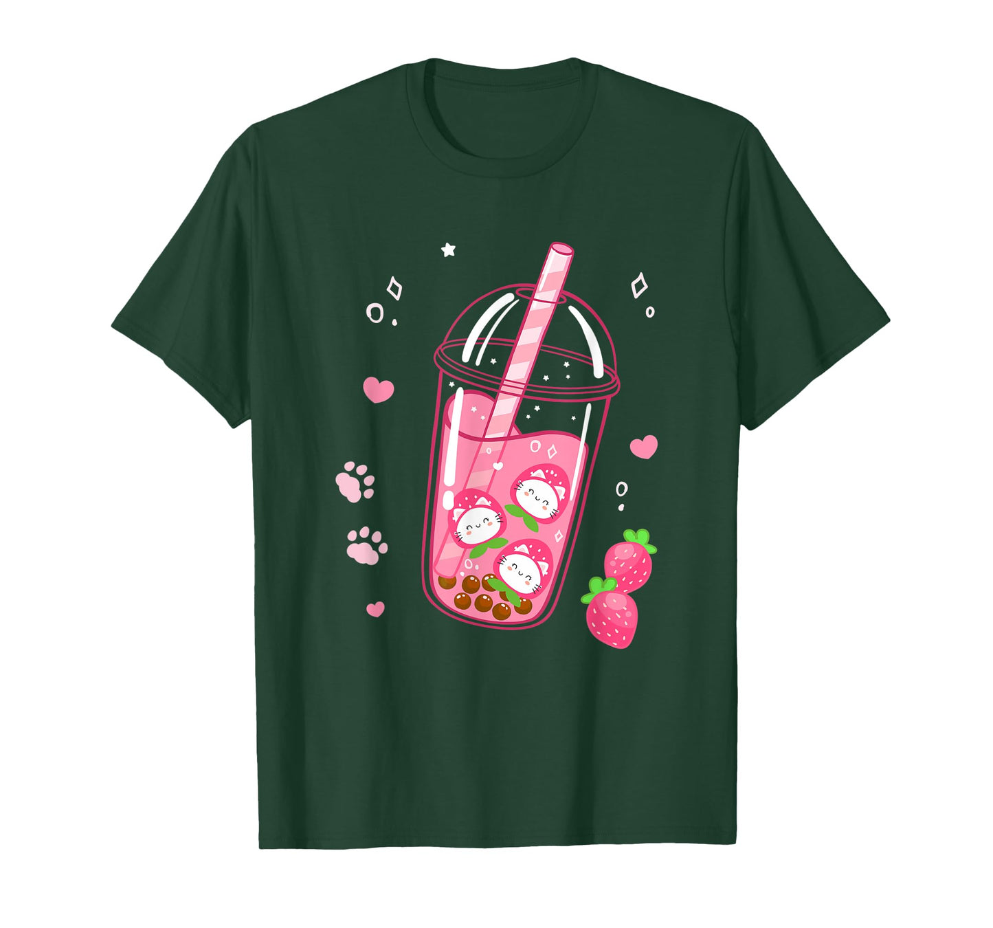 Funny Kawaii Girl Who Loves Strawberry, Milk, Cats, Boba Tea T-Shirt