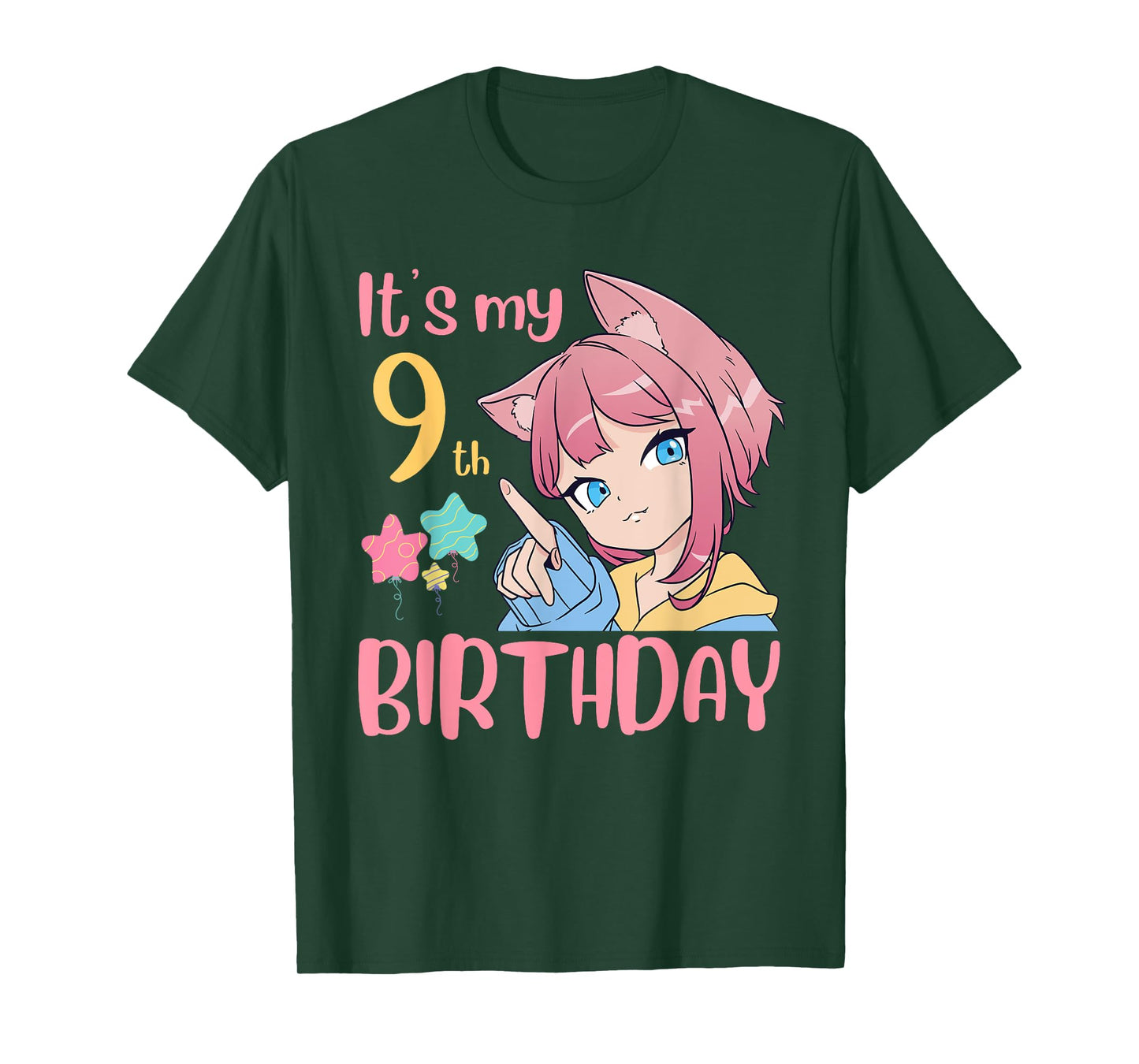 It's My 9th Birthday Anime Birthday Girl 9 Years Old Bday T-Shirt