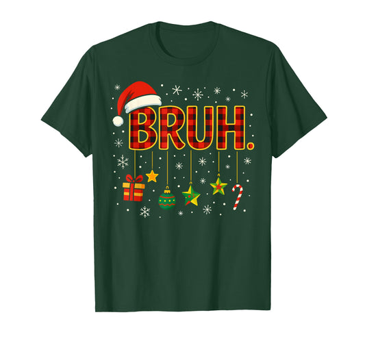 Bruh Christmas Red Plaid Xmas Pajamas Teens Boys Kids Meme T-Shirt
