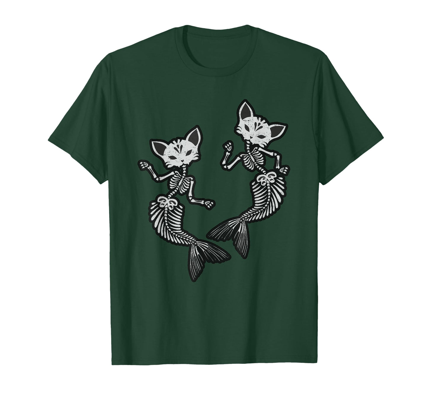 Kitty Cat Mermaid Skeleton T-Shirt Halloween Fantasy TShirt Men Women Kids T-Shirt