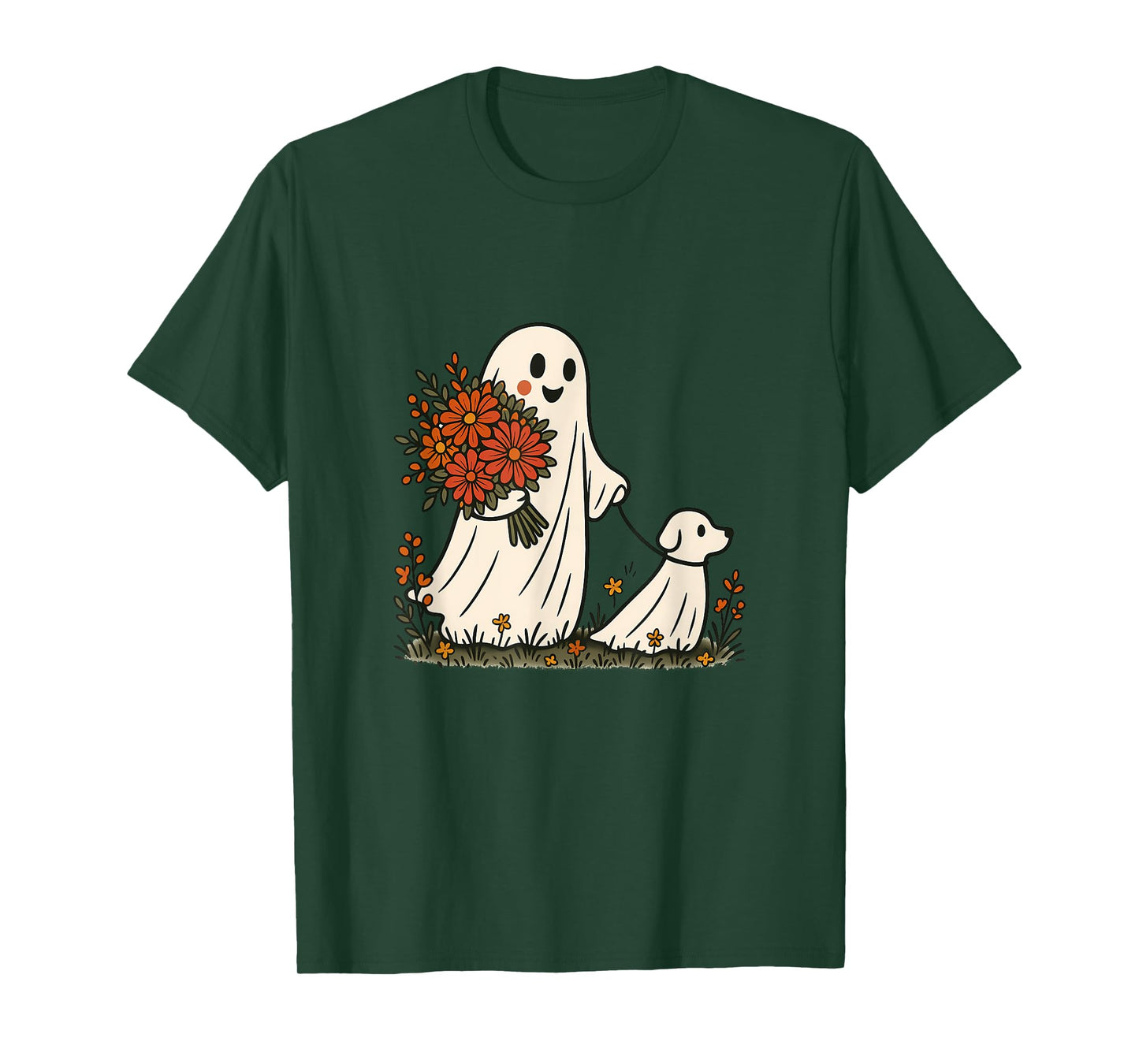 Ghost Walking Dog Spooky Funny Halloween Dog Lover T-Shirt
