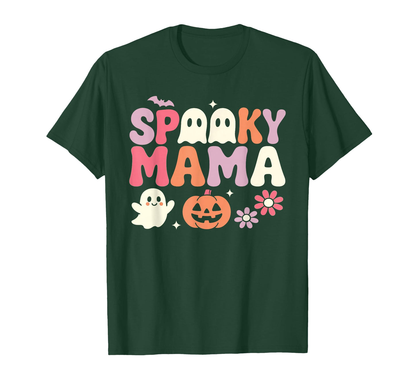 Spooky Mama Funny Mom Halloween Ghost Witch Bat T-Shirt