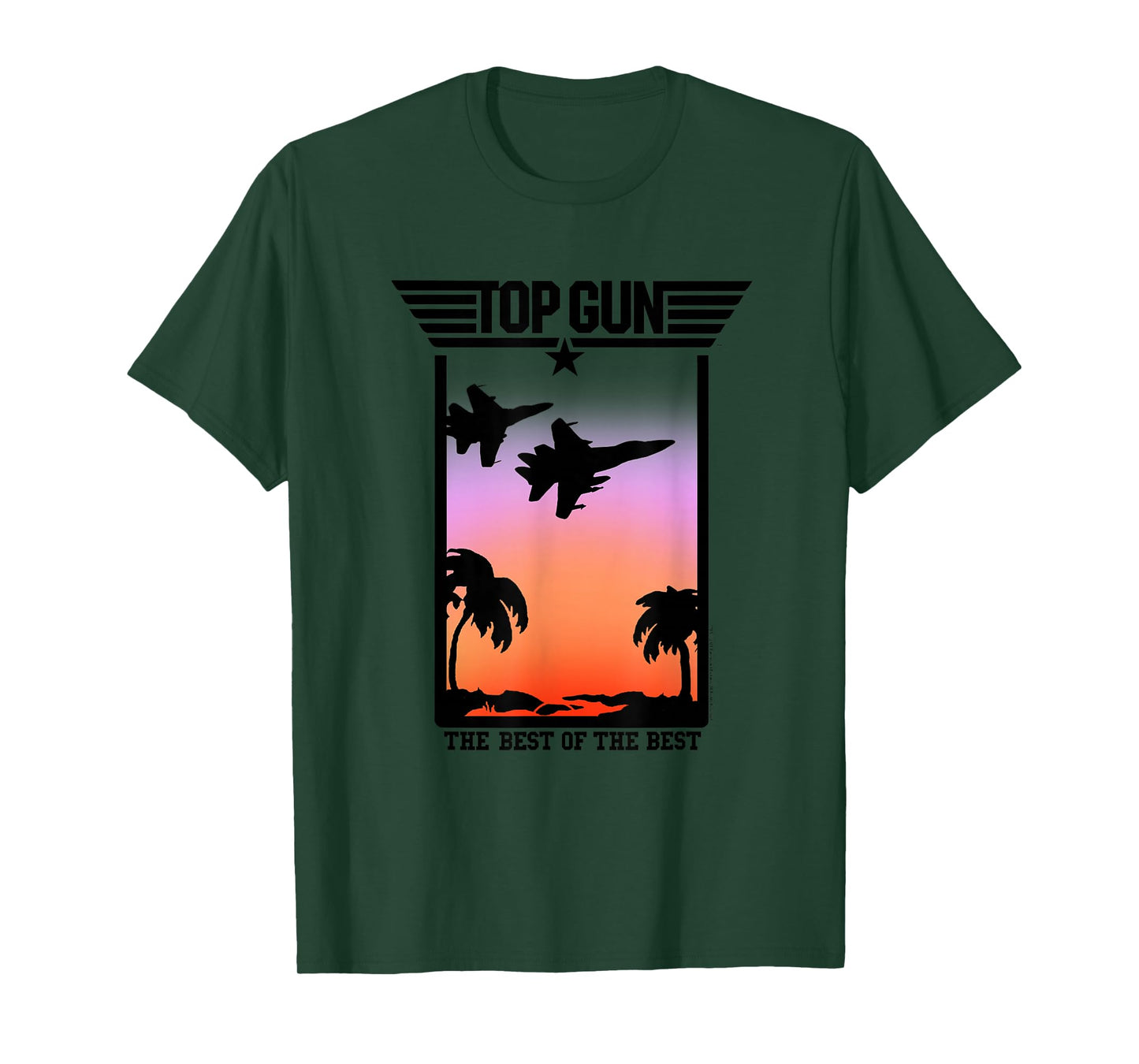 Top Gun Sunset Scene with Jets and Palm Trees Action Movie T-Shirt