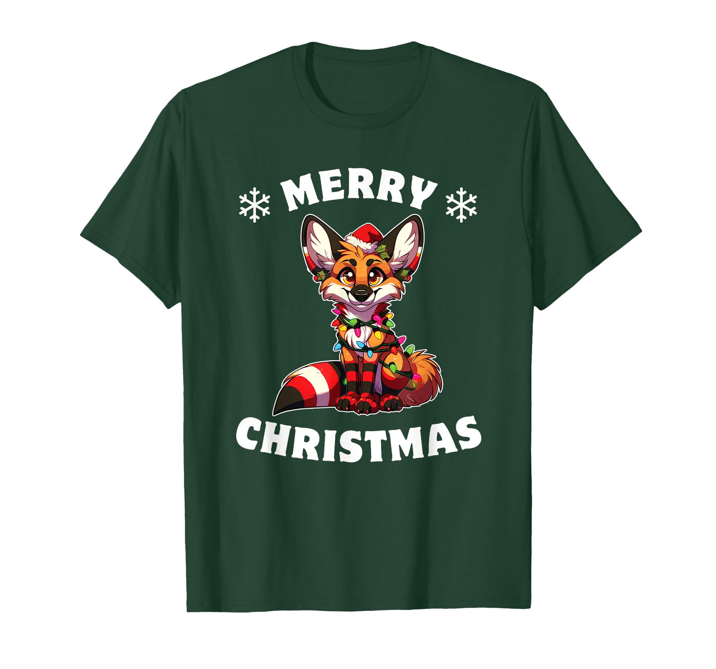 Christmas Hat Christmas Fairy Lights Maned Wolf T-Shirt