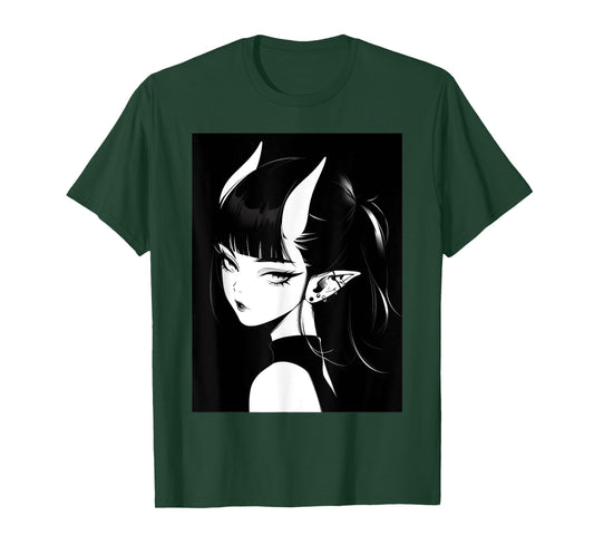 Anime Girl Horns Soft Grunge Waifu Gothic Girl T-Shirt