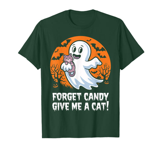Funny Halloween Cat Ghost Forget Candy Give Me Cat Halloween T-Shirt
