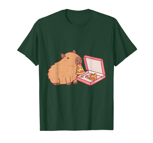 Cute Capybara Eating Pizza Lover Kawaii Amine Girls Kids T-Shirt