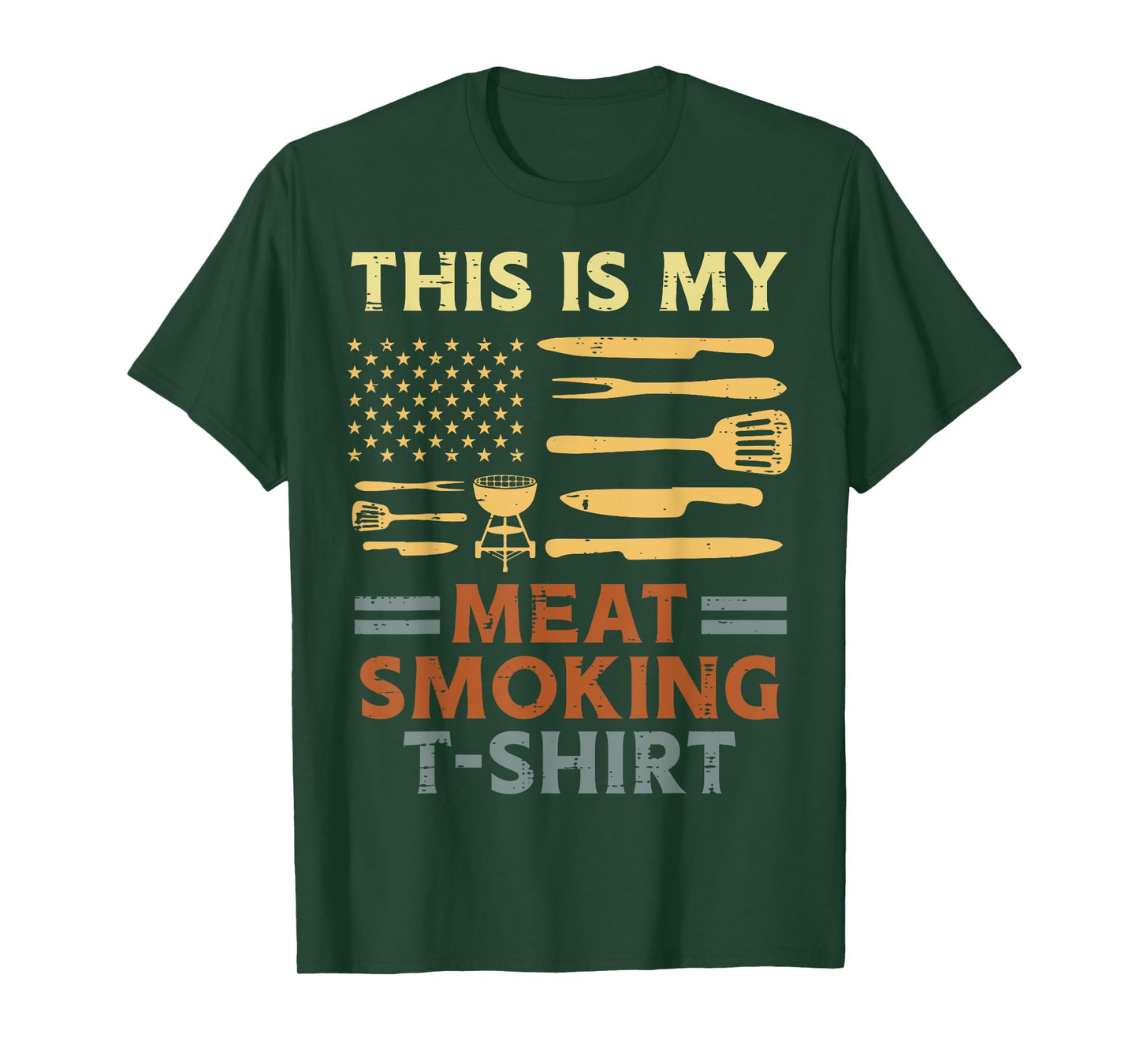 Bbq My Meat Smoking Shirt US Flag Barbecue Patriot Dad Men T-Shirt