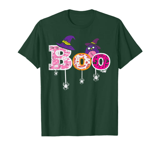 Pink Boo Spider Owl Scary Halloween Costume Women Girl Kids T-Shirt