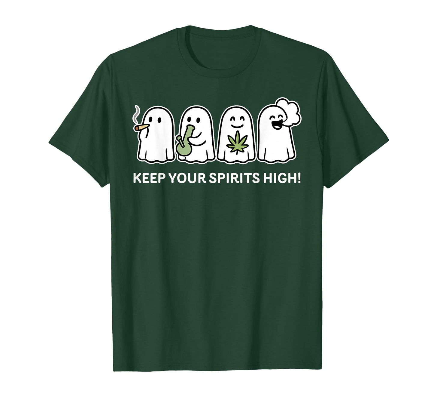 Keep Your Spirits High Ghost Smoking Weed Cannabis Halloween T-Shirt