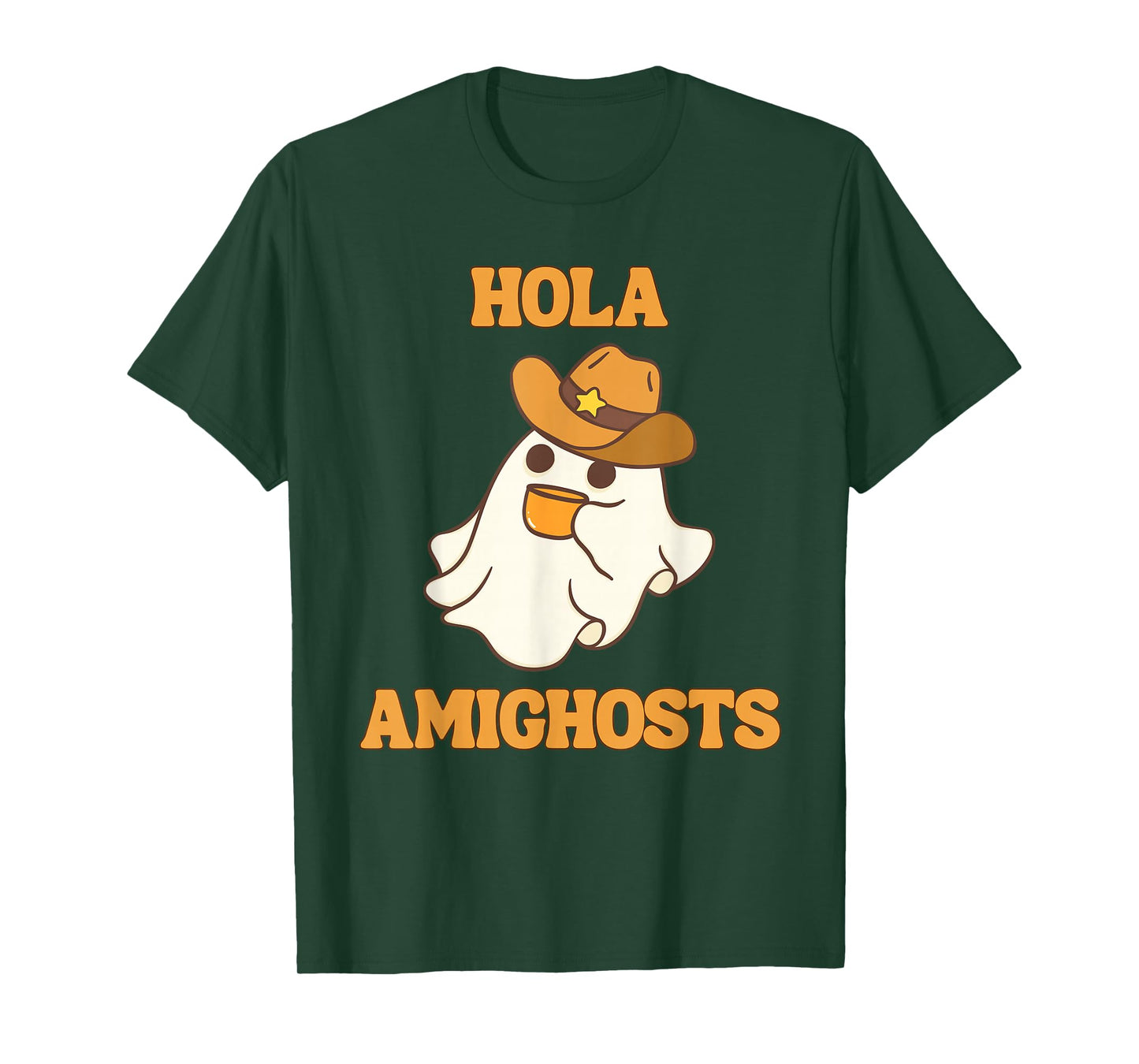 Hola Amighosts Funny Spanish Halloween Cowboy Ghost T-Shirt