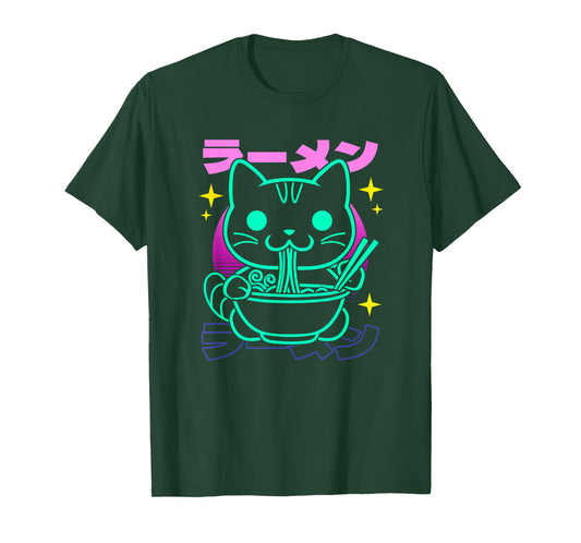 Retro Kawaii Ramen Cat T-Shirt