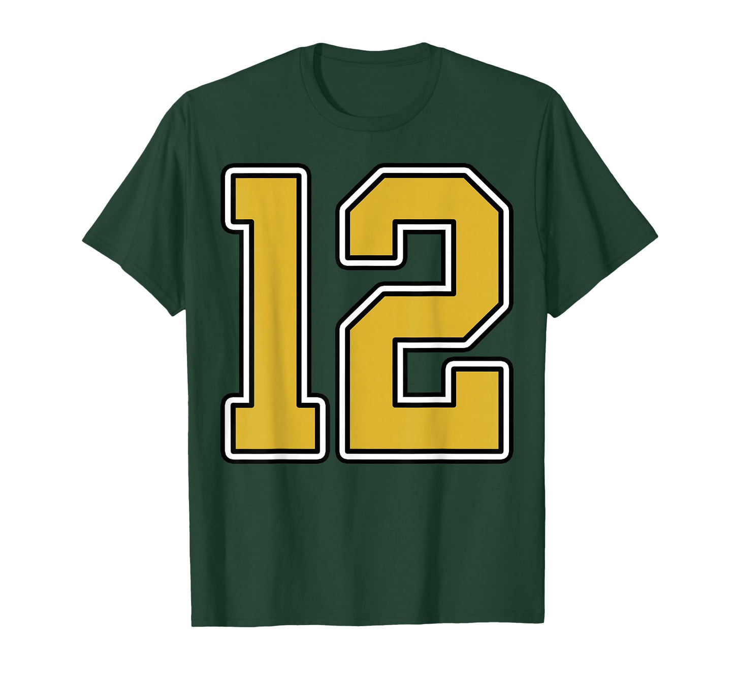 Old Gold Black White Sports Number 12 Jersey Uniform Player T-Shirt