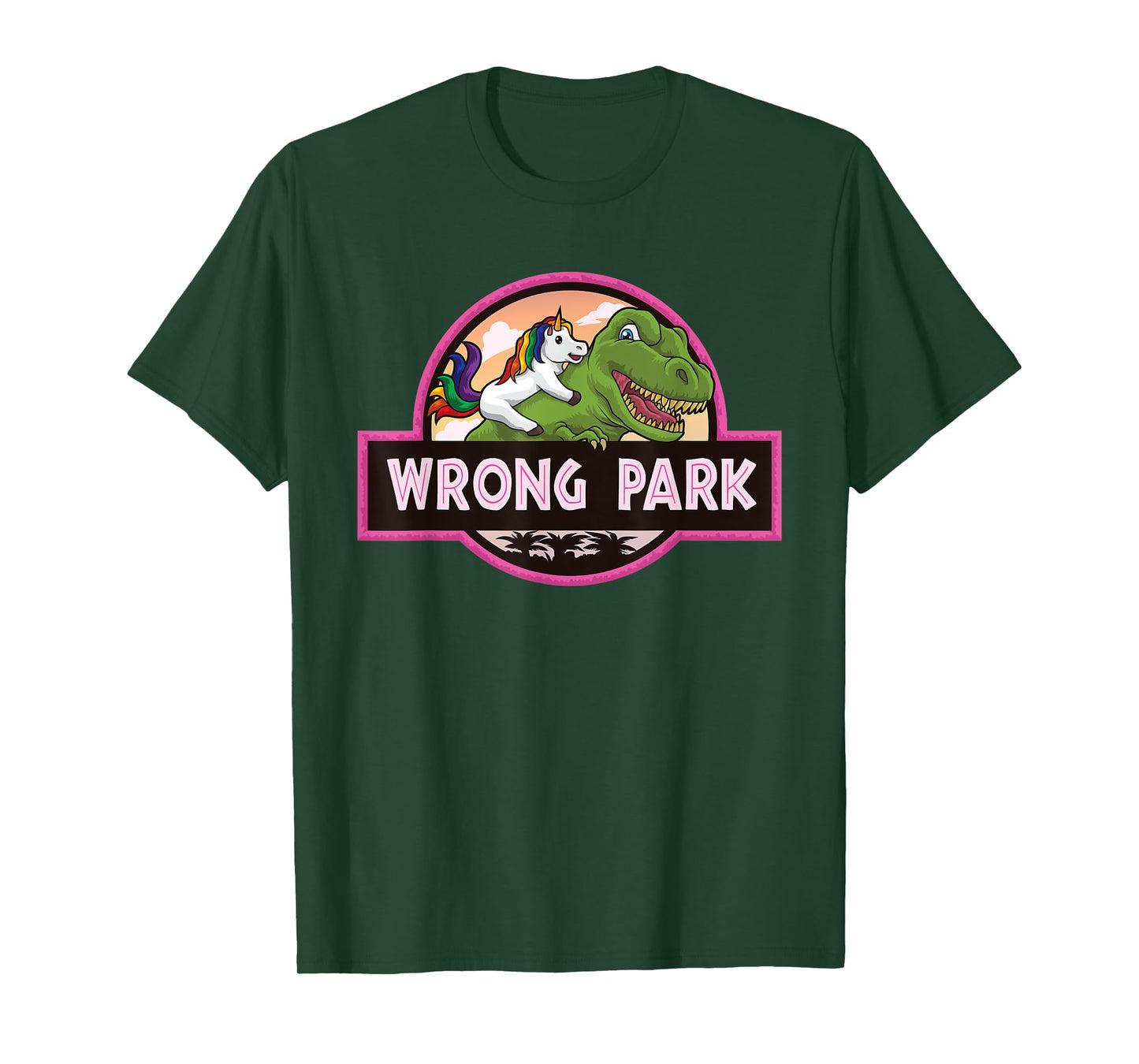 Wrong Park - Unicorn Rides T-Rex - Mythical Dinosaur Parody T-Shirt