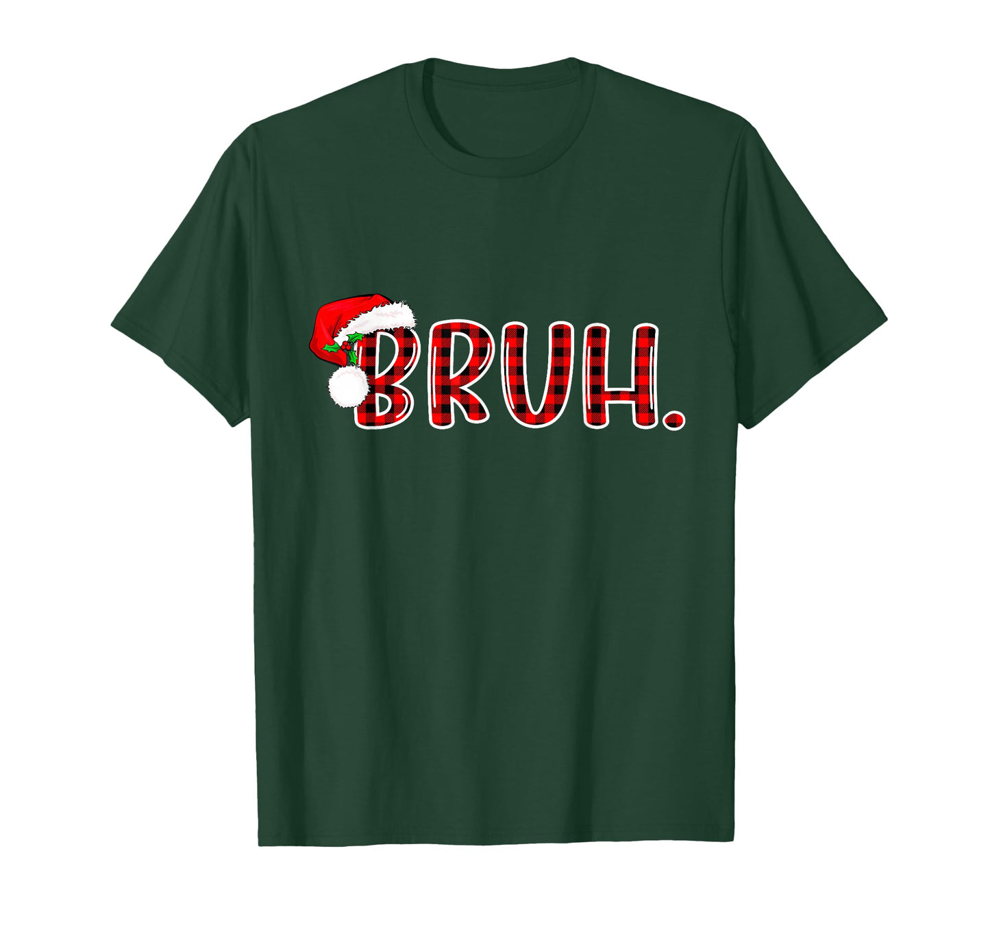 Bruh Funny Christmas Red Plaid Teens Boys Kids Xmas Pajamas T-Shirt