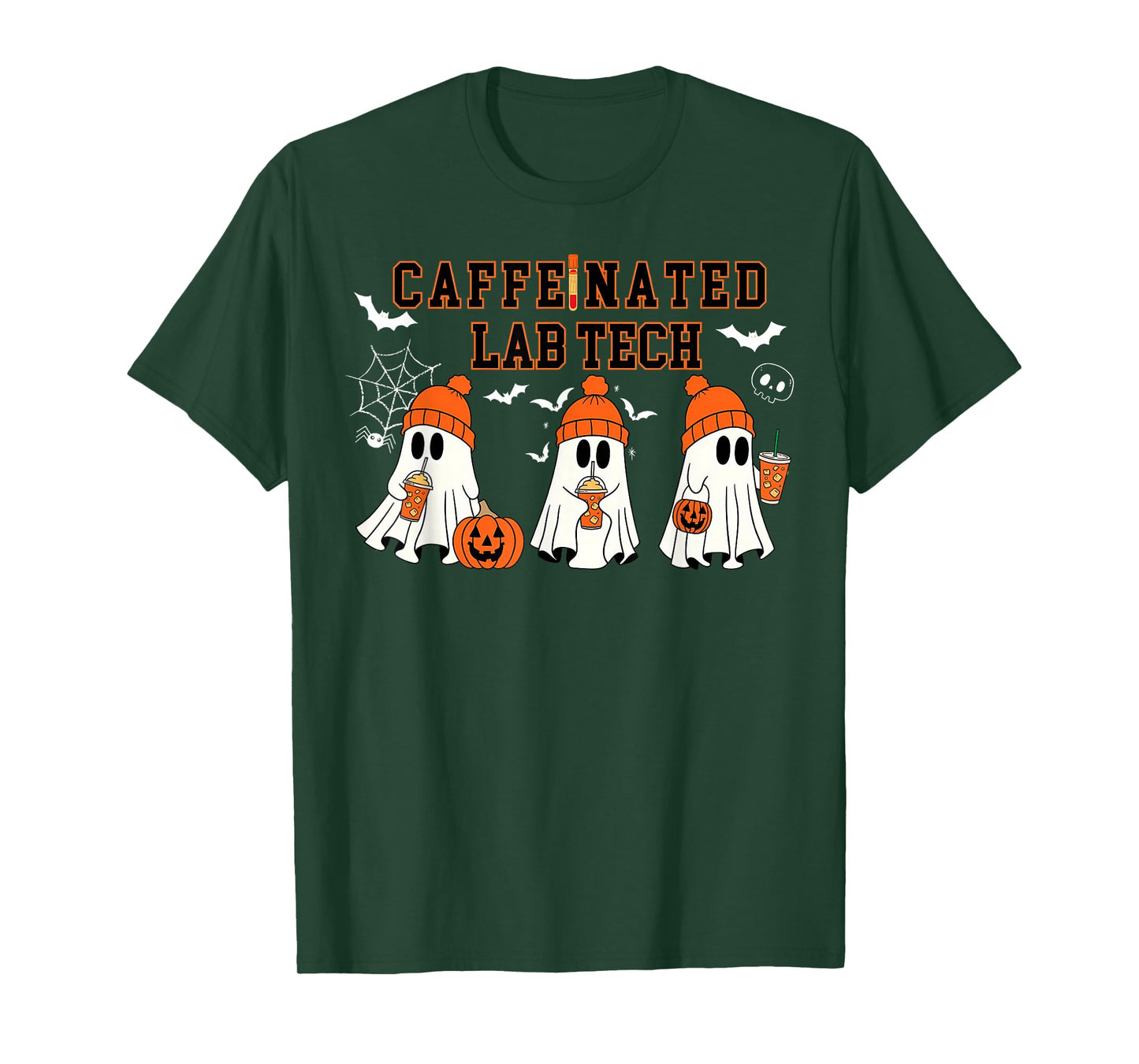 Caffeinated Lab Tech Ghost Coffee Halloween Fall Laboratory T-Shirt