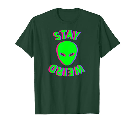 Awesome Stay Weird Alien Face Glitch UFO Extraterrestrial T-Shirt