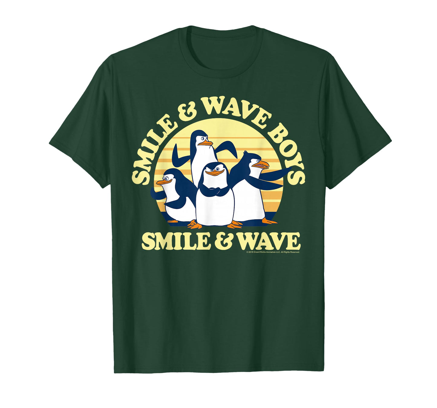 Madagascar Penguins Smile and Wave Sunset Text Poster T-Shirt