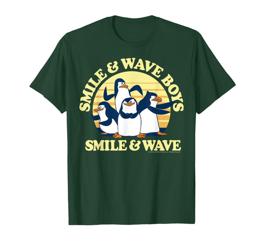 Madagascar Penguins Smile and Wave Sunset Text Poster T-Shirt