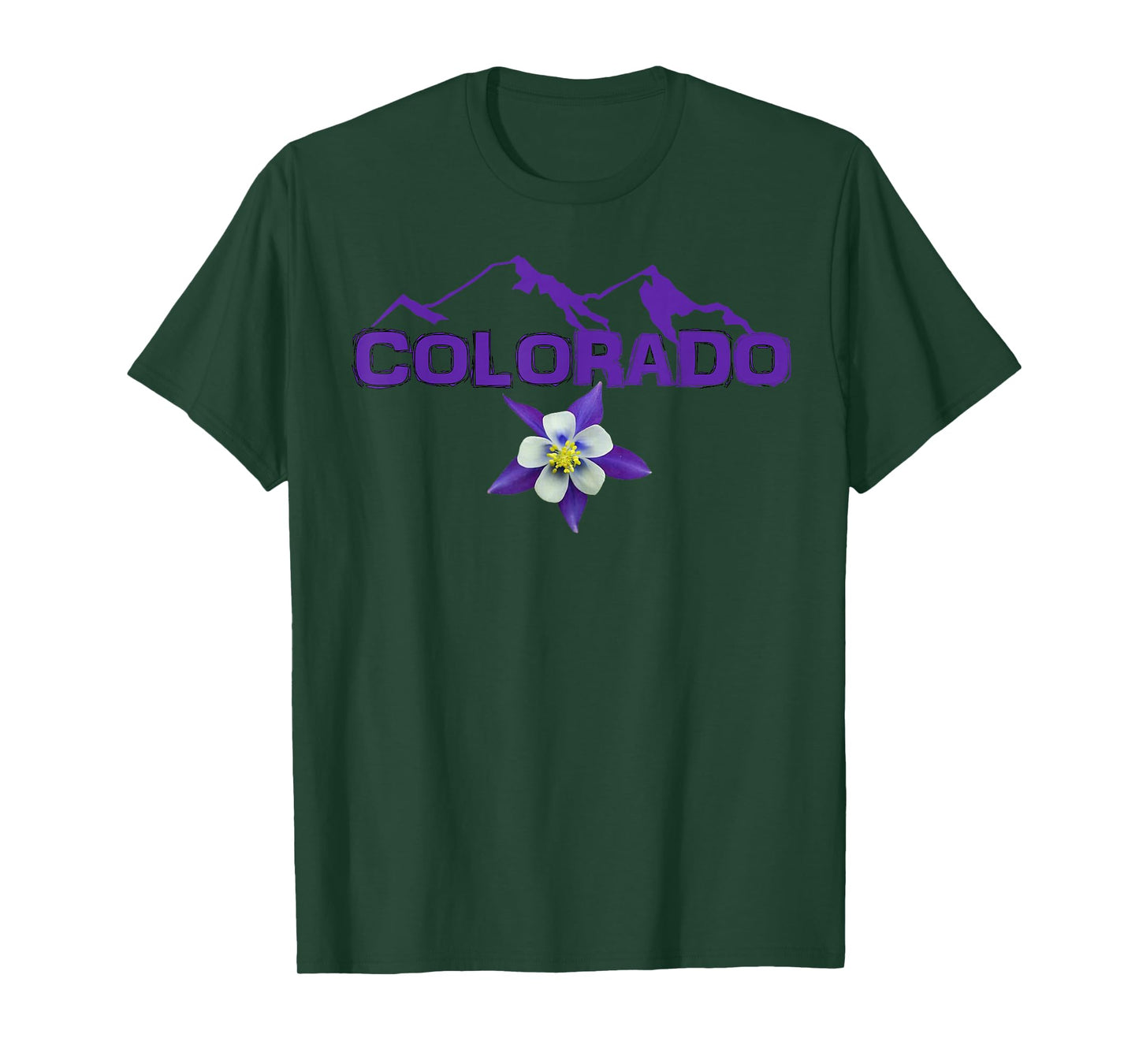Colorado Mountain Silhouette, Columbine State Flower T Shirt T-Shirt