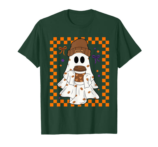 Cute Ghost Drinking Coffee Halloween Ghost Ice Coffee Womens T-Shirt