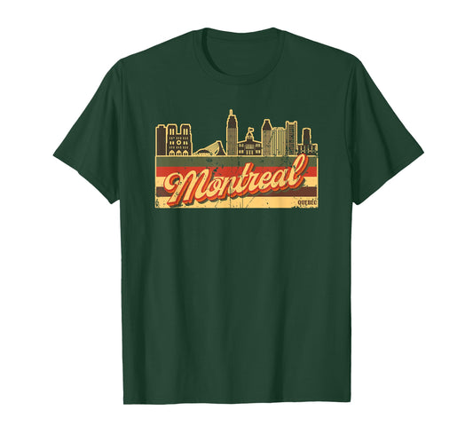 Montreal Skyline & Quebec Retro Stripes - Canadian Pride T-Shirt