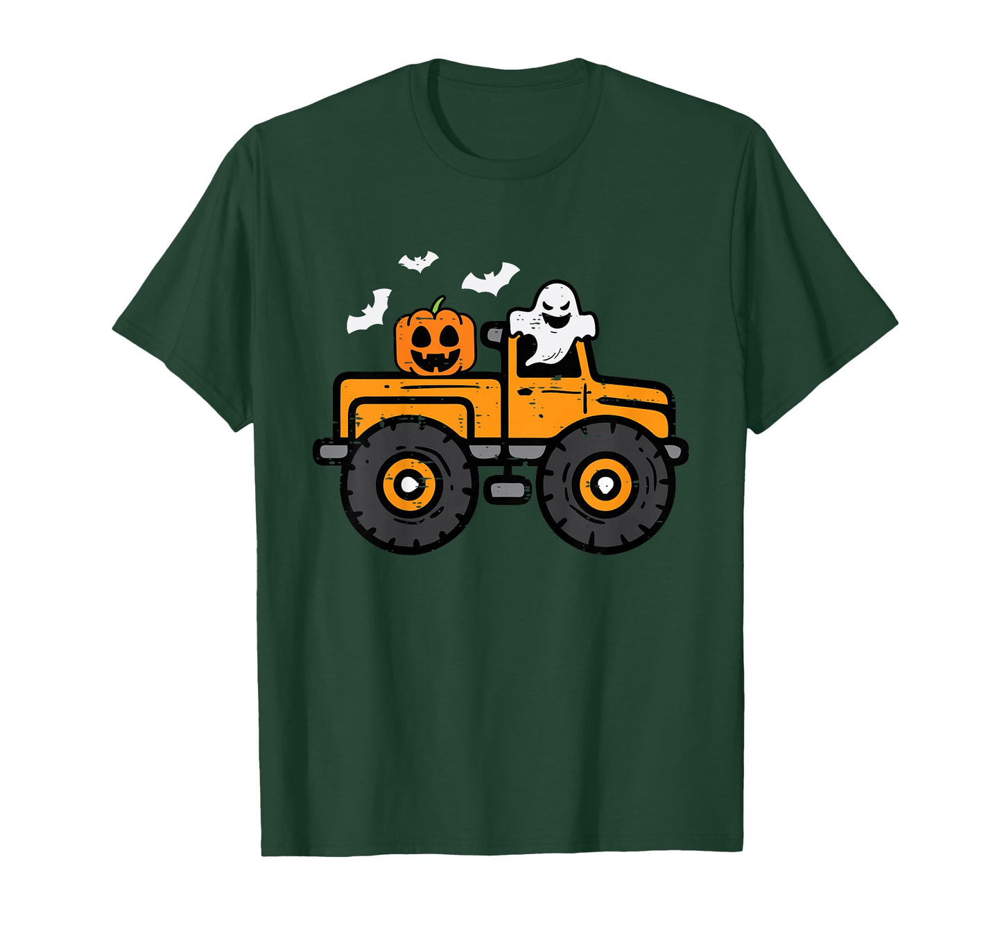 Kids Monster Truck Ghost Pumpkin Halloween Costume Toddler Boys T-Shirt