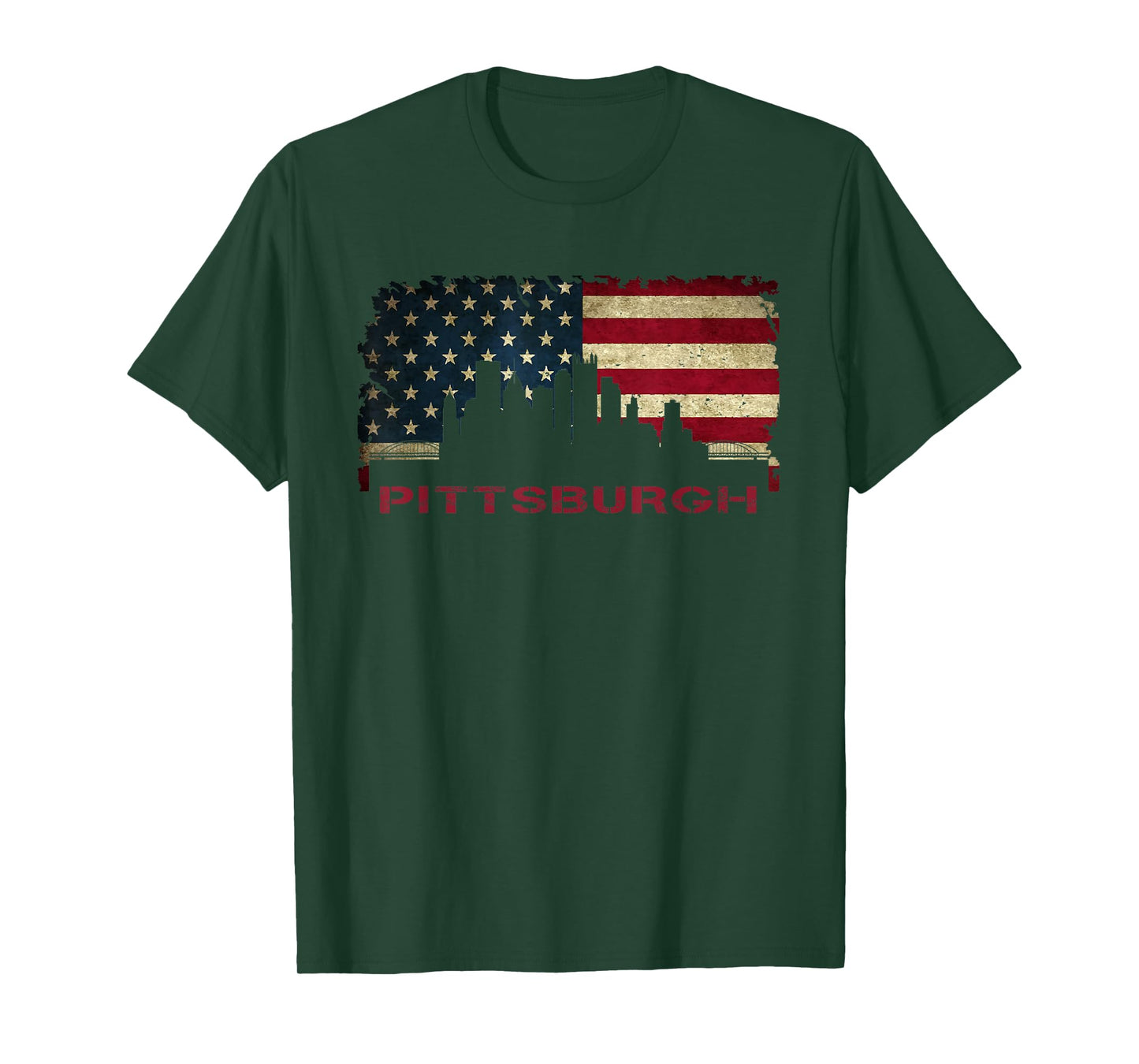 Pittsburgh City Skyline Art USA Flag Steel City American T-Shirt