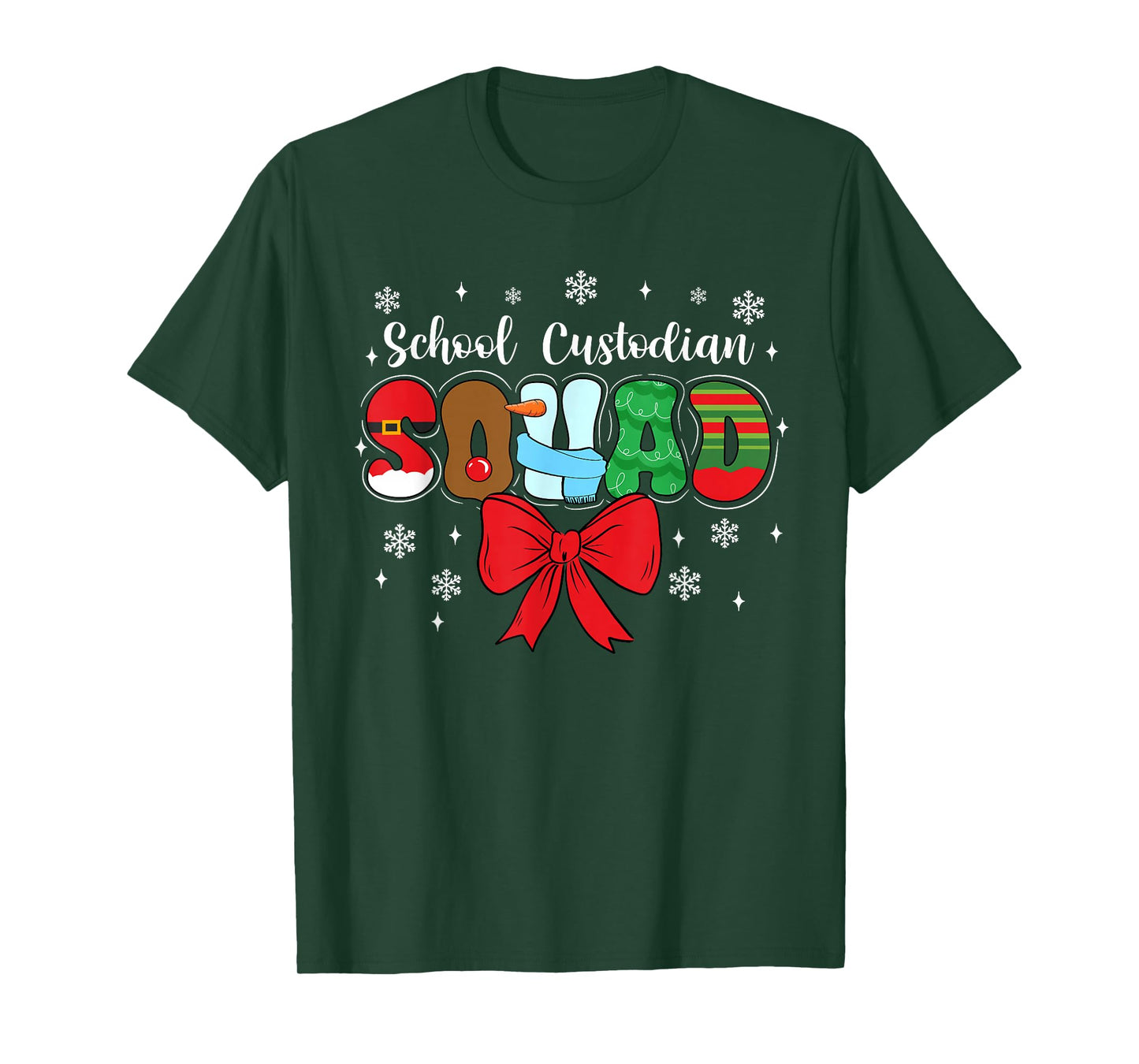 School Custodian Squad Bow Pencil Funny Christmas T-Shirt