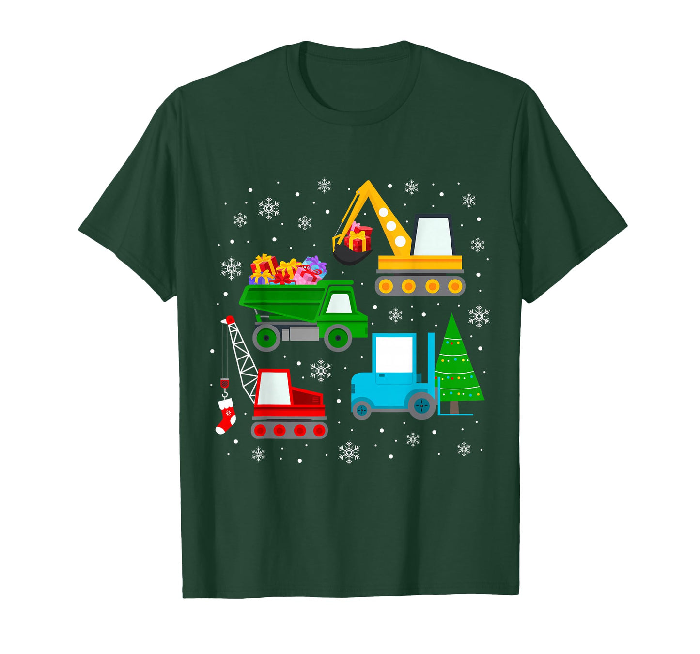 Boys Christmas Shirt Kids Toddler Construction Vehicles Xmas T-Shirt