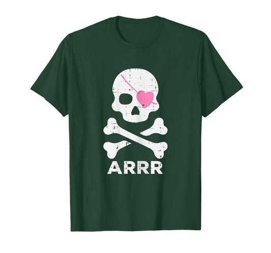 Arrr Pirate Heart Eyepatch Halloween Women Toddler Girl Kids T-Shirt