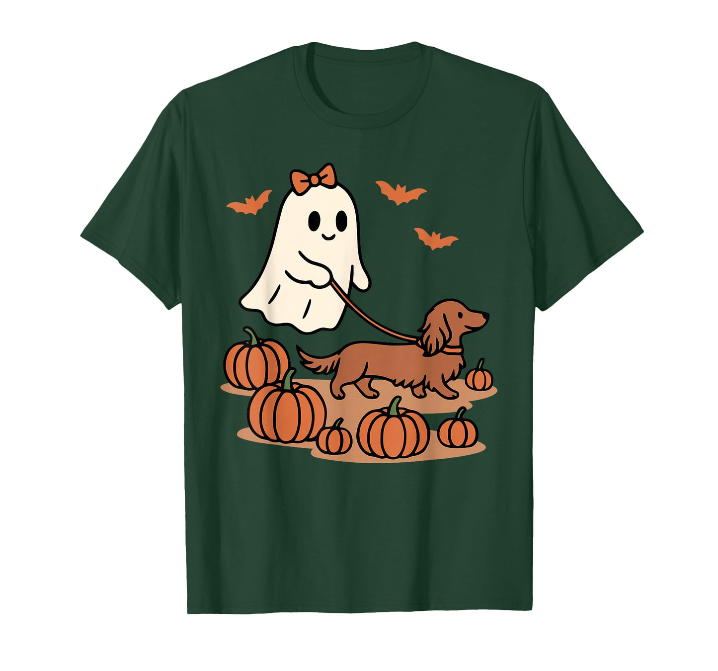 Ghost Walking Long Haired Dachshund Dog Halloween Doxie Mama T-Shirt