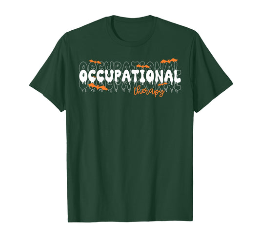 Retro Spooky Occupational Therapy Bat Halloween OT Therapist T-Shirt