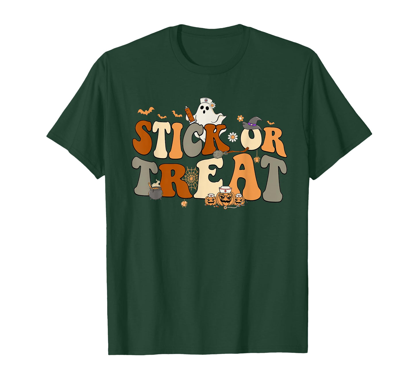 Retro Ghost Stick or Treat Halloween Nurse Spooky Nurse T-Shirt