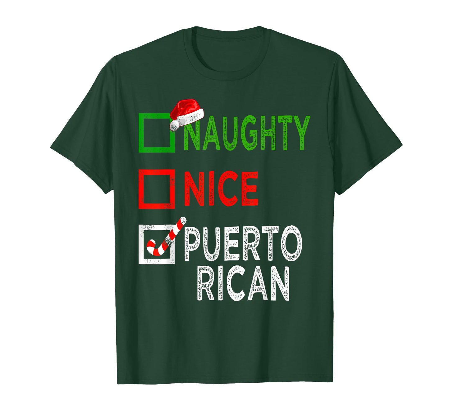 Naughty Nice Puerto Rican Christmas Pajamas Funny Santa Hat T-Shirt
