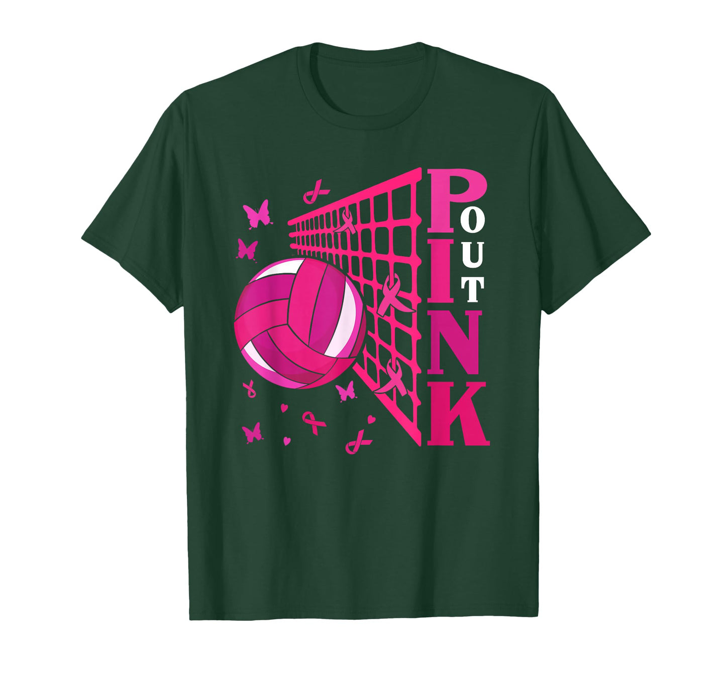 Cute Pink Out Volleyball Breast Cancer Awareness Pink Ribbon T-Shirt