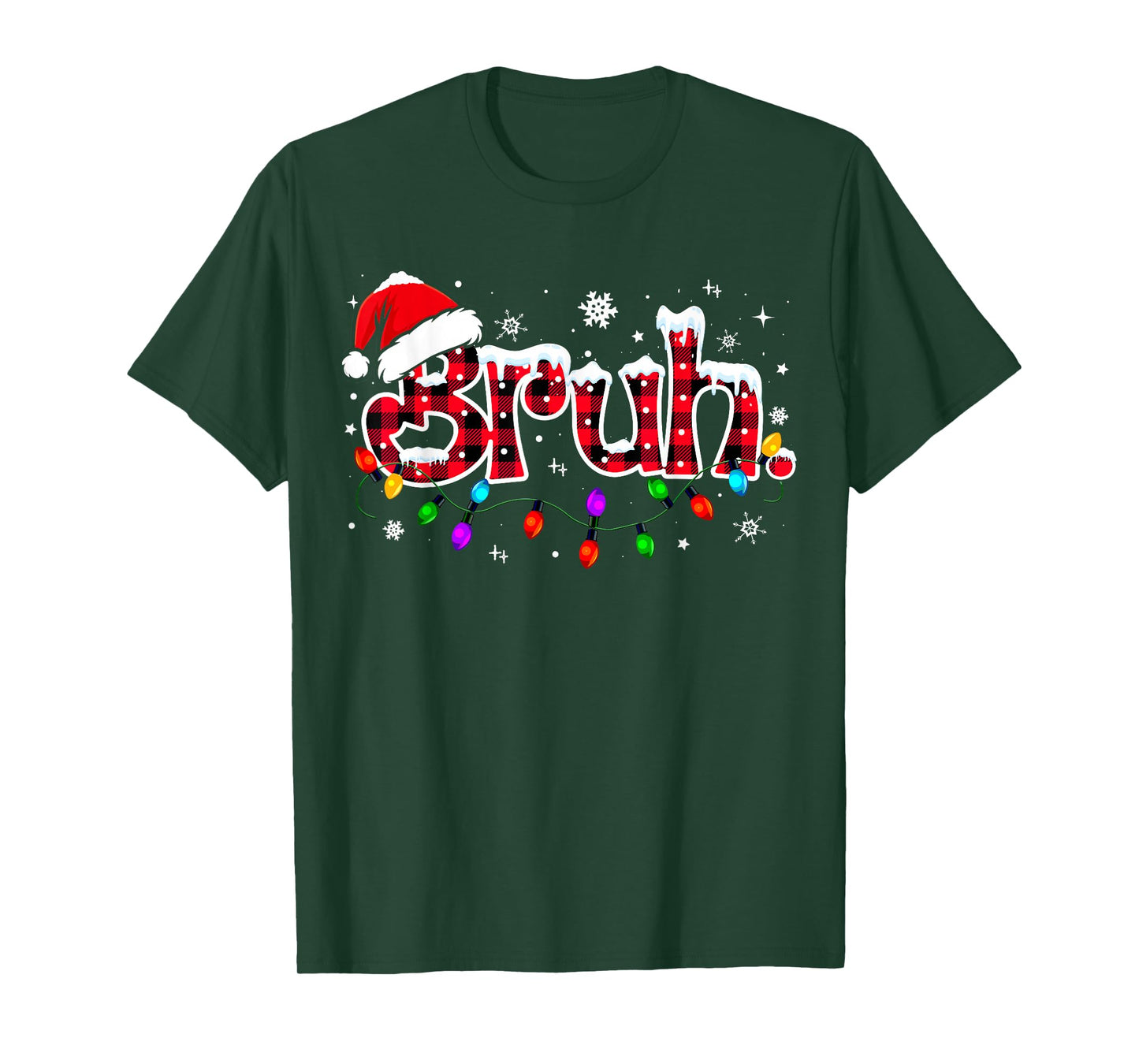 Bruh Funny Christmas Red Plaid Teens Boys Kids Xmas Pajamas T-Shirt
