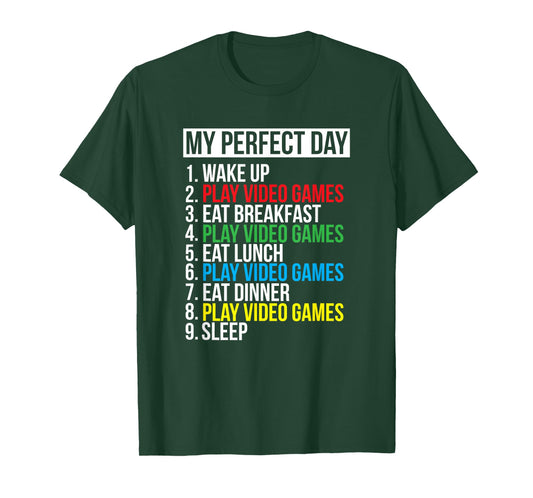My Perfect Day" Black Classic Fit Gamer T-Shirt, Crew Neck, Short Sleeve, Polyester & Cotton