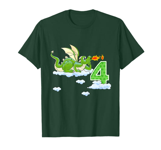 Kids Dragon 4 Year Old Birthday Outfit Boy Knight 4th Birthday T-Shirt