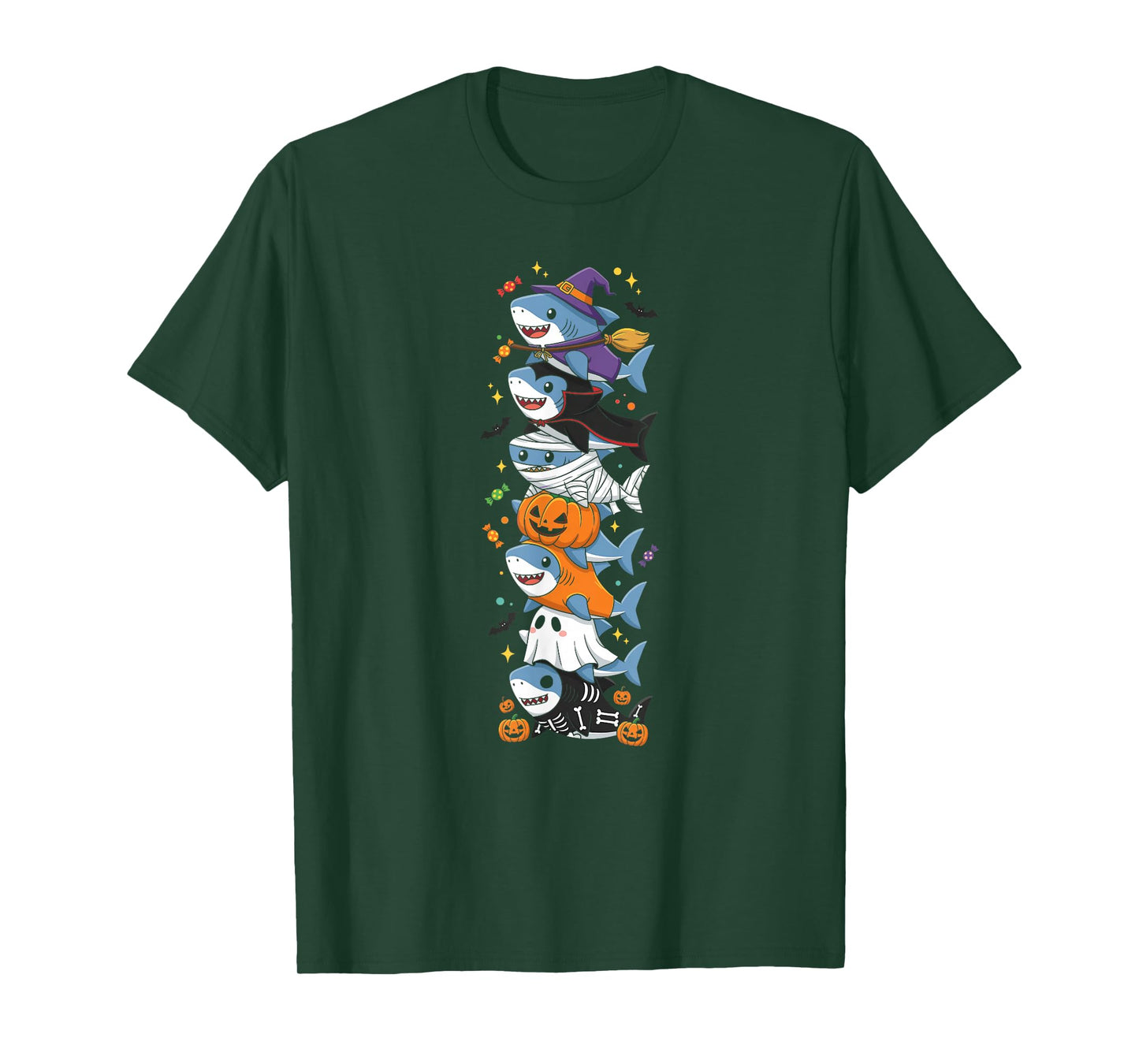 Funny Shark Witch Vampire Ghost Halloween Kids Mens Womens T-Shirt