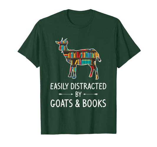 Easily Distracted By Goats & Books Lover Gift Sheep Kid T-Shirt