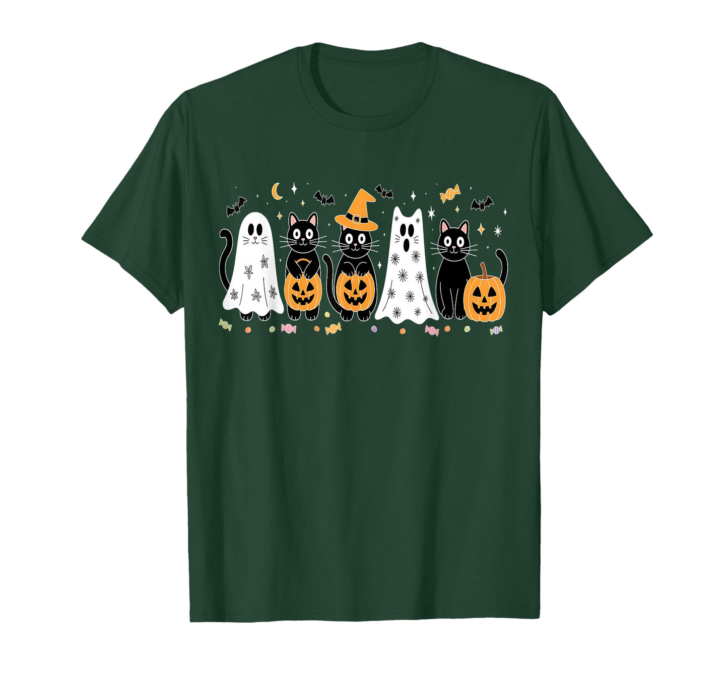 Cute Black Cats in Ghost Costume Women and Men Halloween T-Shirt