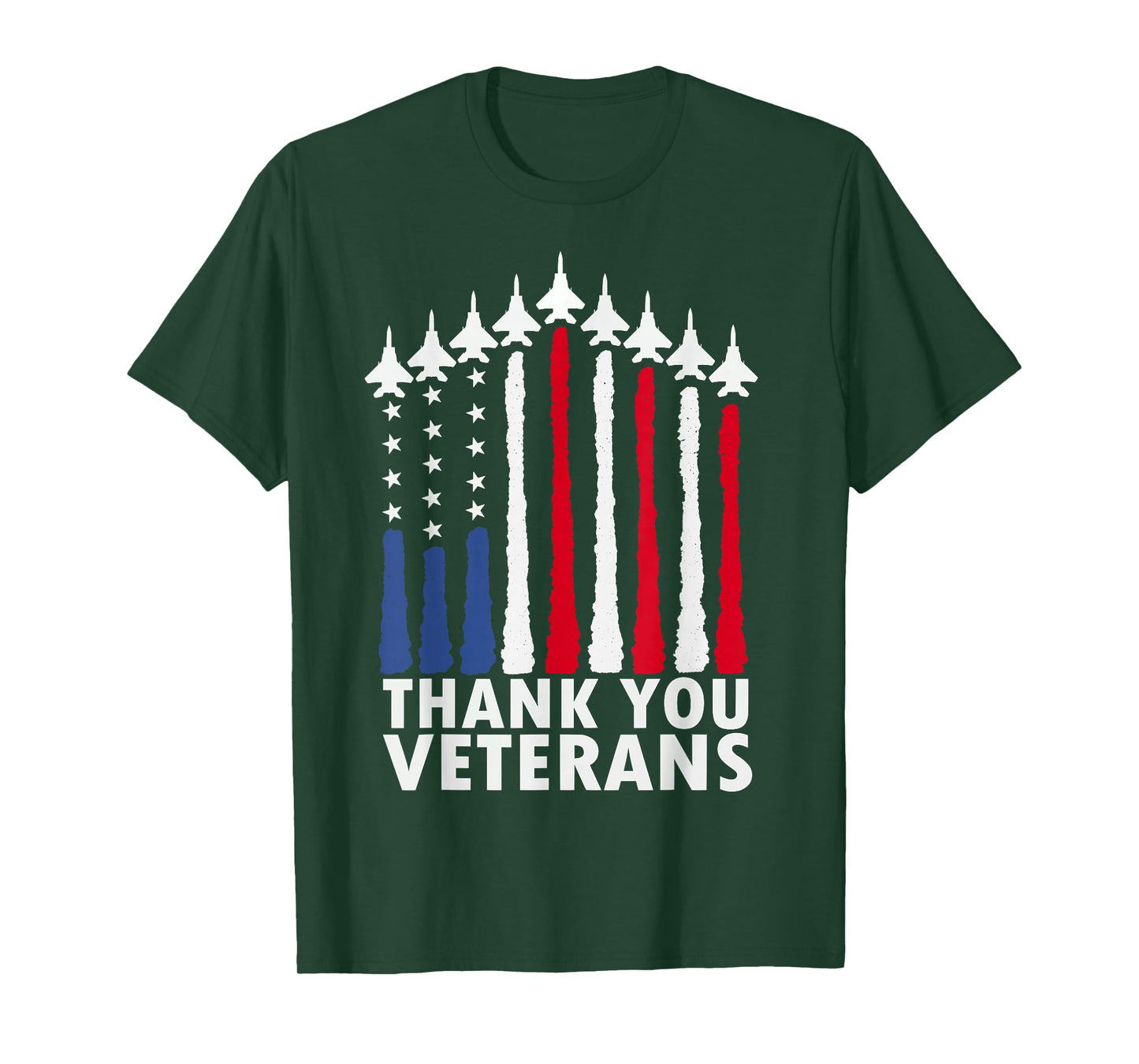 Patriotic Red White Blue USA Flag Fighter Jets Veterans Day T-Shirt