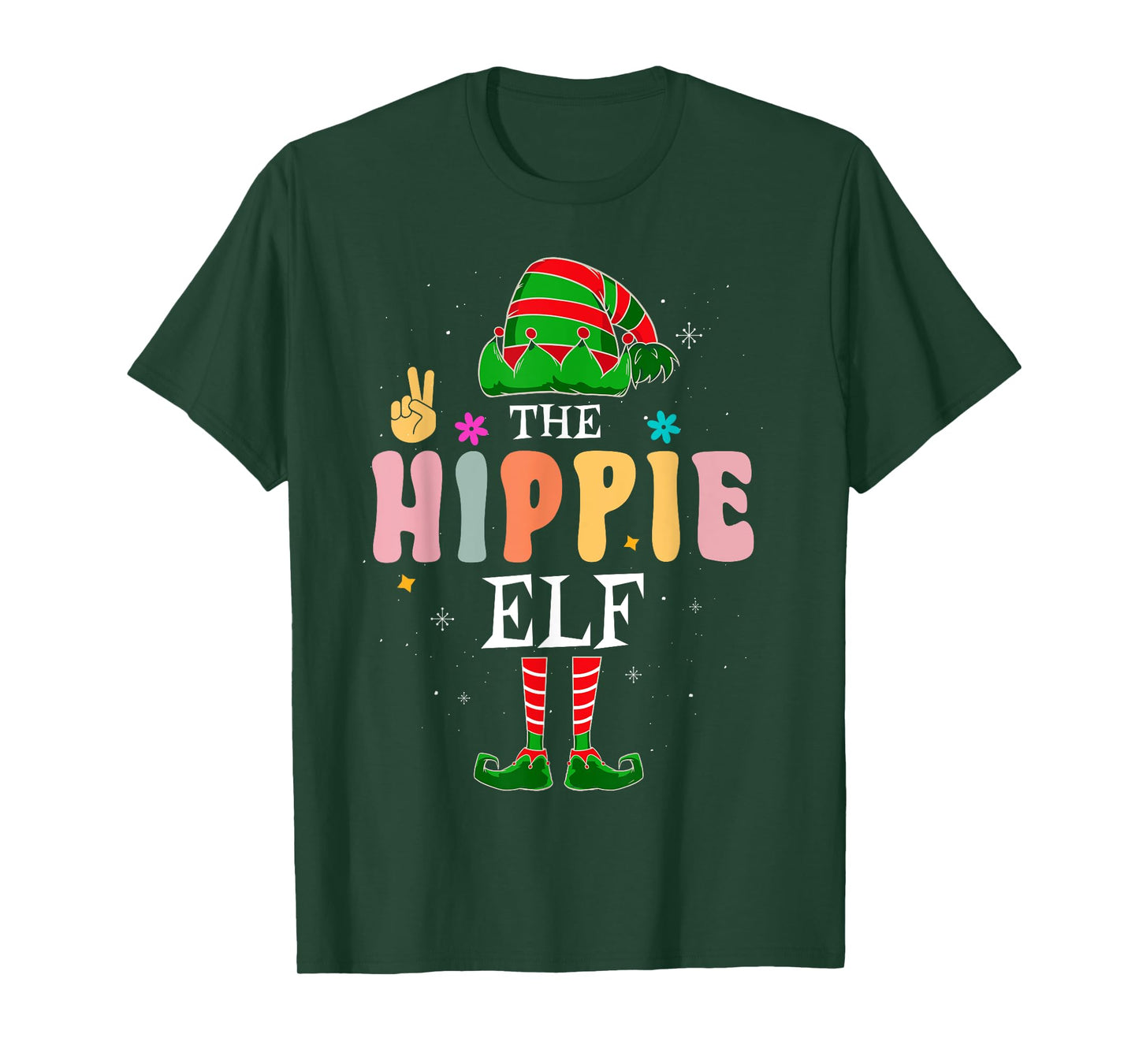 Hippie Elf Group Matching Family Christmas Groovy Retro T-Shirt